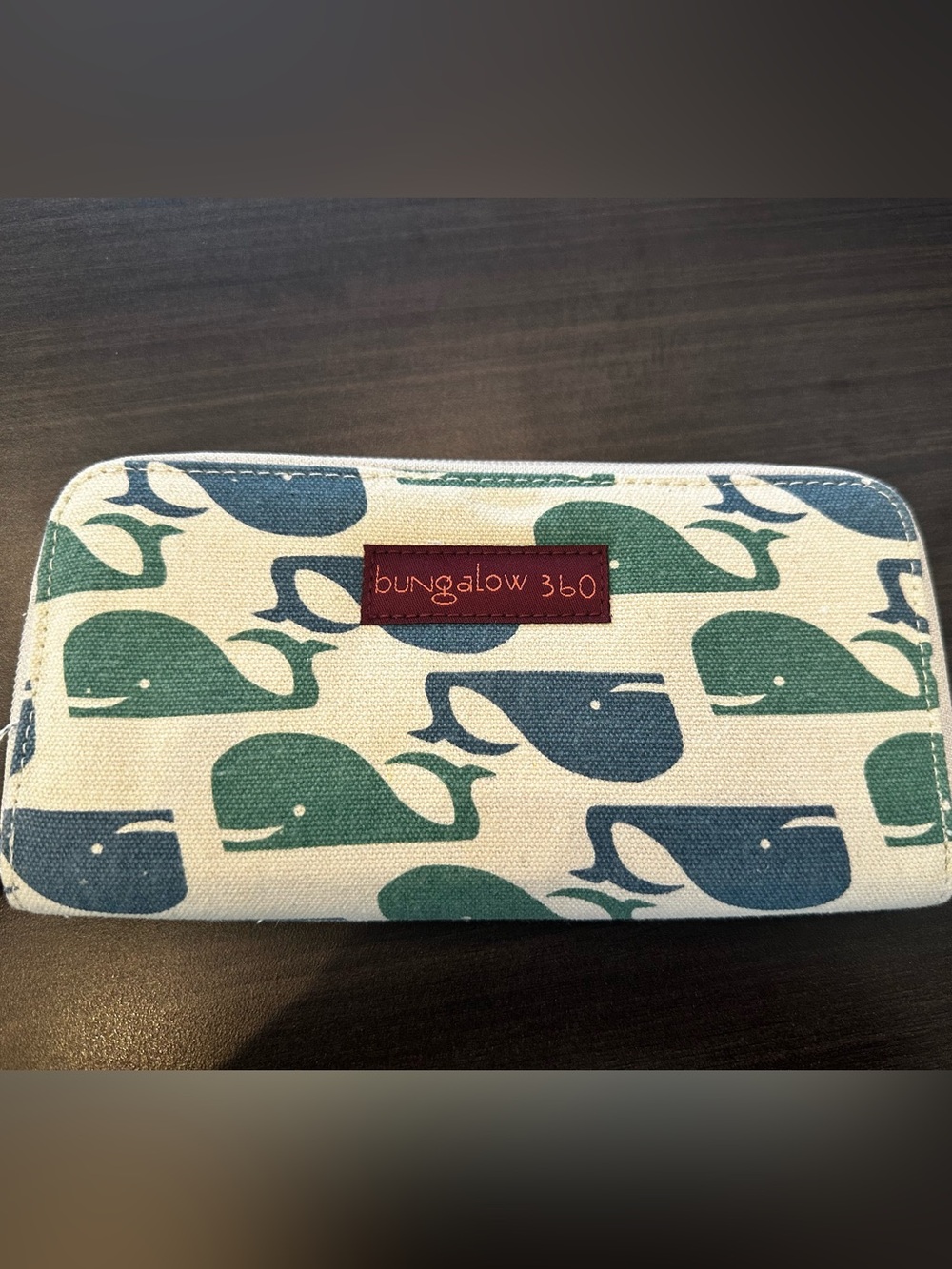 bungalow 360 Green and Blue Whale Canvas Zipper Pouch
